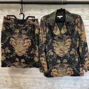 CAbi Womens M 8 Blazer & Skirt Suit Chinoiserie Tapestry Asian‎ Floral #704 #737